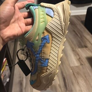 Off-White Beige and Blue Sneakers